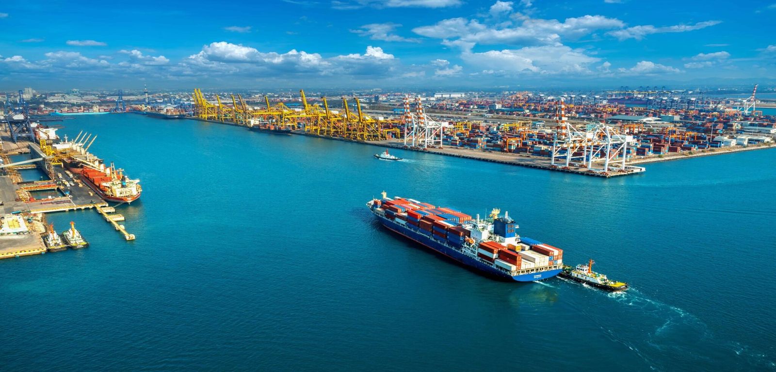 A large container ship under way in Panamanian waters