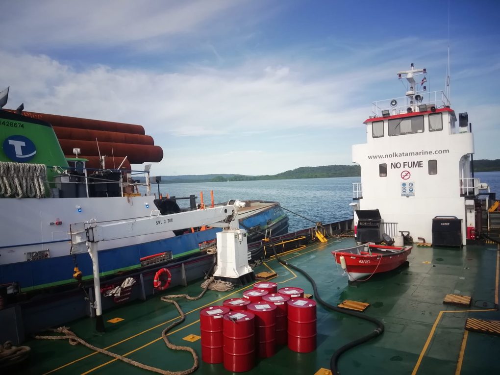 Deck cargo secured aboard a Nolkata Marine barge in Panama