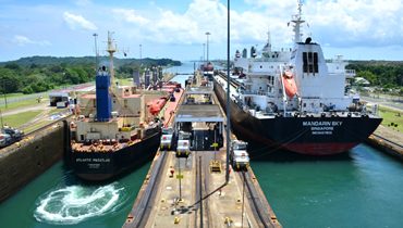 Vessels transiting a lock chamber of the Panama Canal
