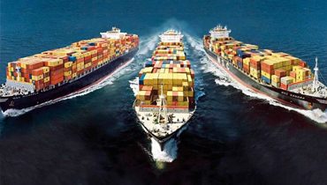 Container ships under way seen from above